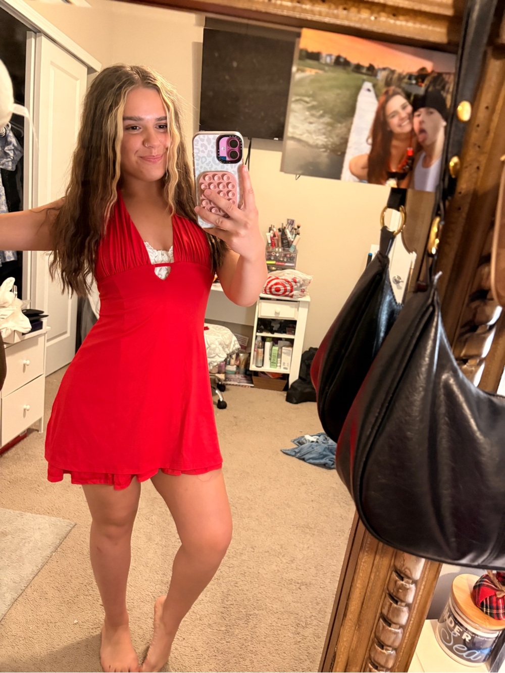 Women’s Red Backless Halter Dress - Unbranded